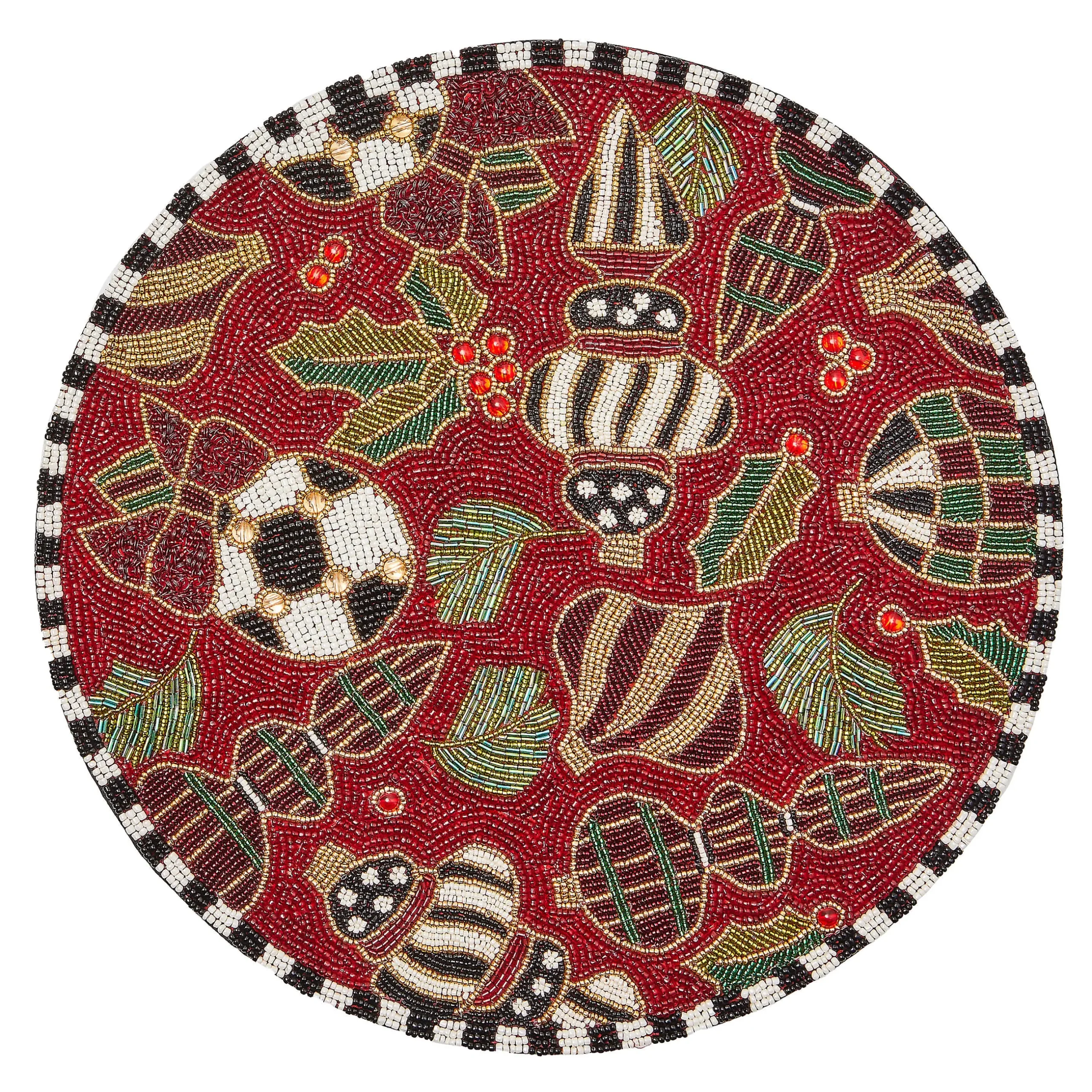 Table Accessories|Kitchen & Table Linens|MacKenzie-Childs Deck the Halls Red Beaded Placemat
