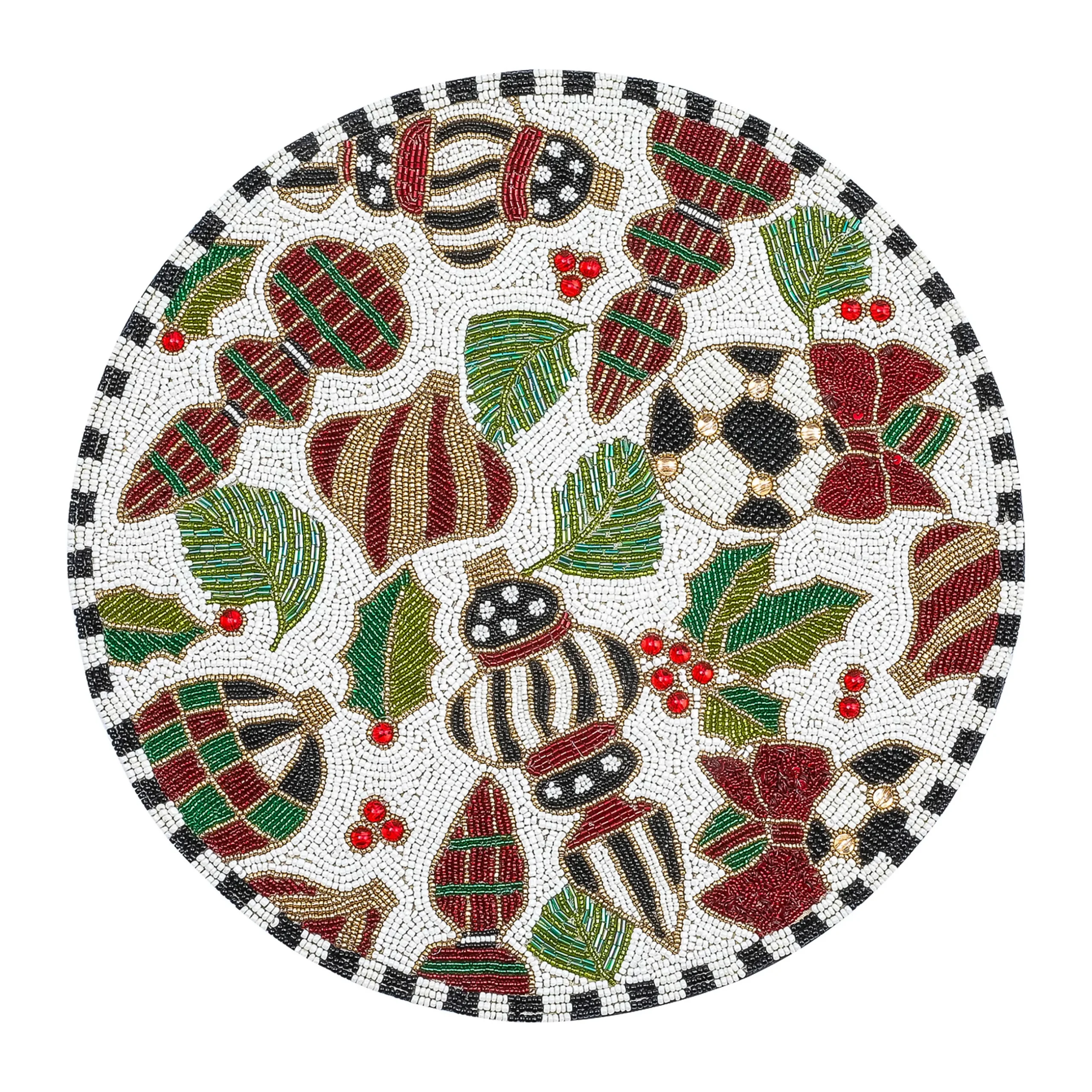 Holiday|Table Accessories|MacKenzie-Childs Deck the Halls White Beaded Placemat