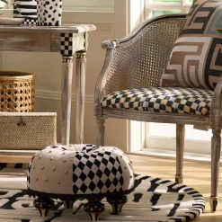 Living Room|MacKenzie-Childs Diamond and Dot Footstool