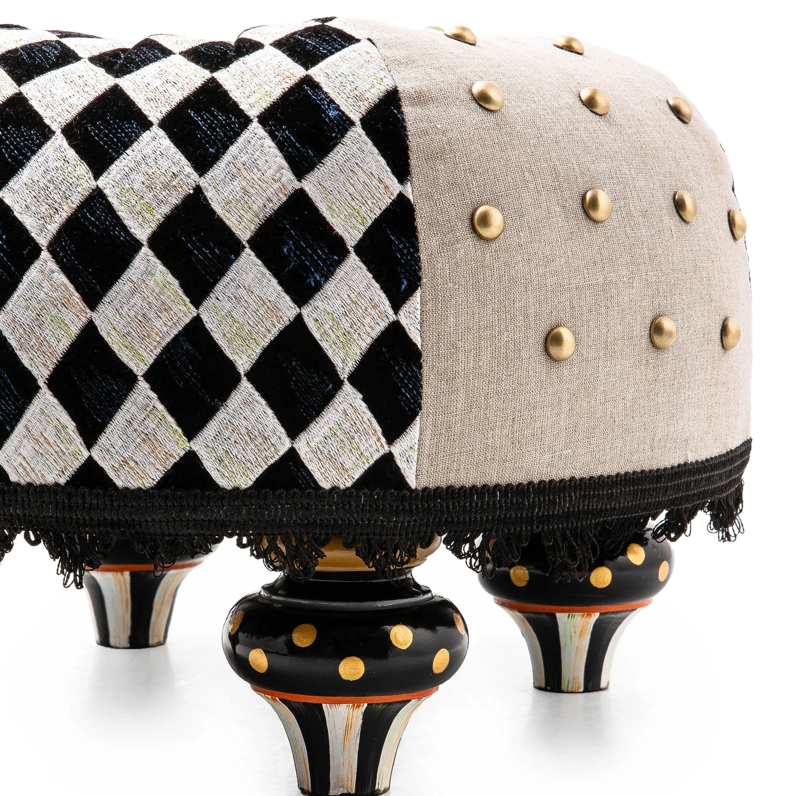 Living Room|MacKenzie-Childs Diamond and Dot Footstool