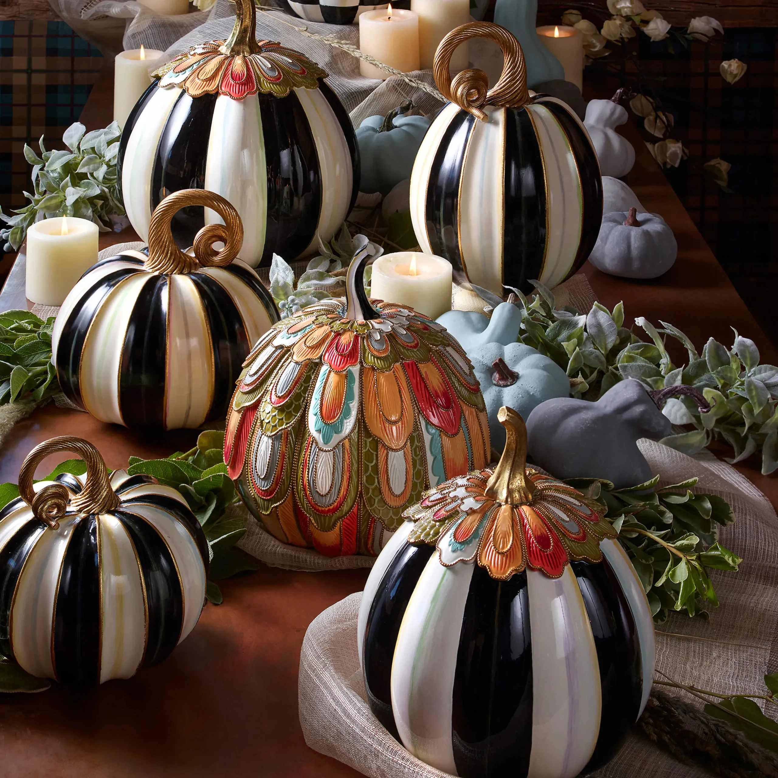 Pumpkins|The Halloween Shop|MacKenzie-Childs Elegant Stripe Tall Pumpkin