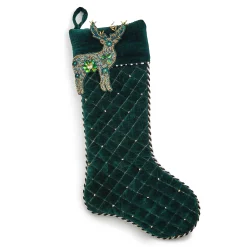 Room Accents|MacKenzie-Childs Emerald Beaded Deer Holiday Stocking