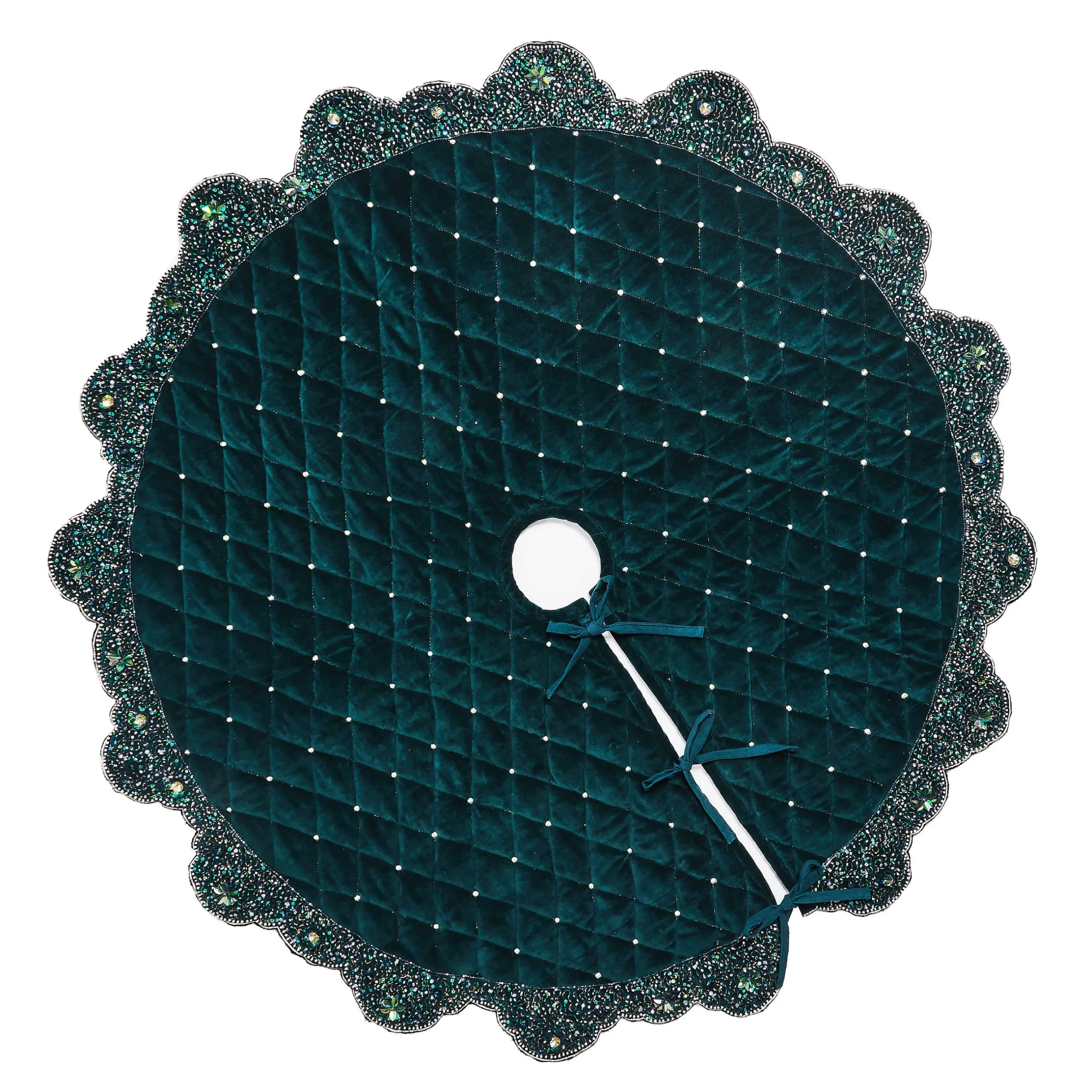 Holiday|Room Accents|MacKenzie-Childs Emerald Beaded Holiday Tree Skirt
