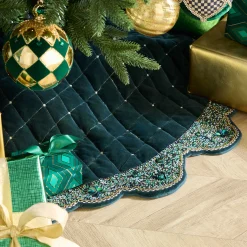 Holiday|Room Accents|MacKenzie-Childs Emerald Beaded Holiday Tree Skirt