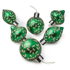 Holiday|MacKenzie-Childs Emerald Luxe Assorted Glass Ornaments, Set of 6