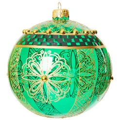 Holiday|MacKenzie-Childs Emerald Luxe Ball Glass Ornament