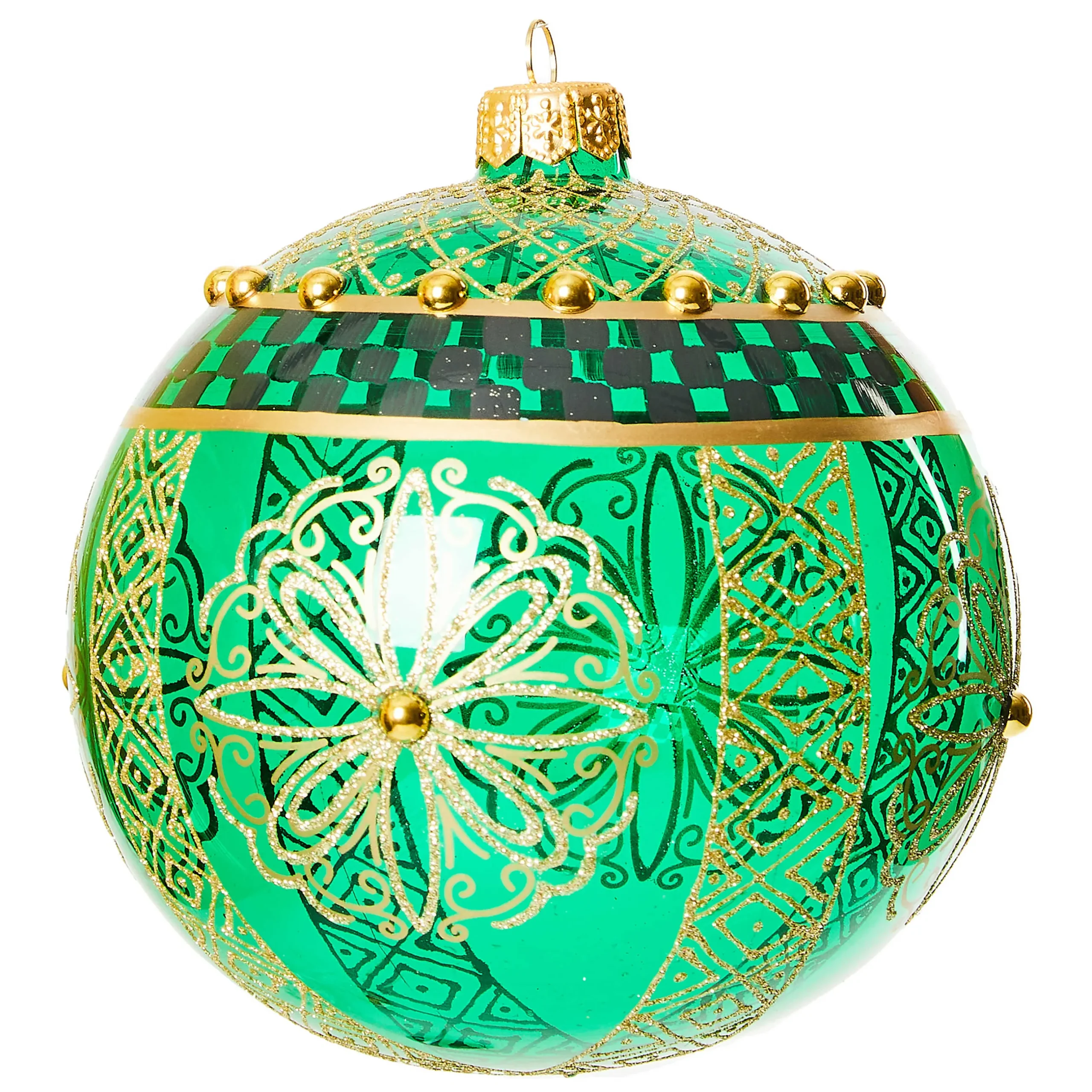 Holiday|MacKenzie-Childs Emerald Luxe Ball Glass Ornament