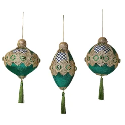 Holiday|MacKenzie-Childs Emerald Luxe Bauble Ornaments, Set of 3