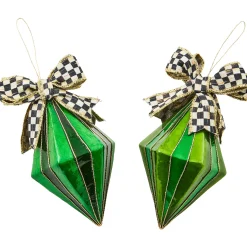 Holiday|MacKenzie-Childs Emerald Luxe Capiz Drop Ornaments, Set of 2