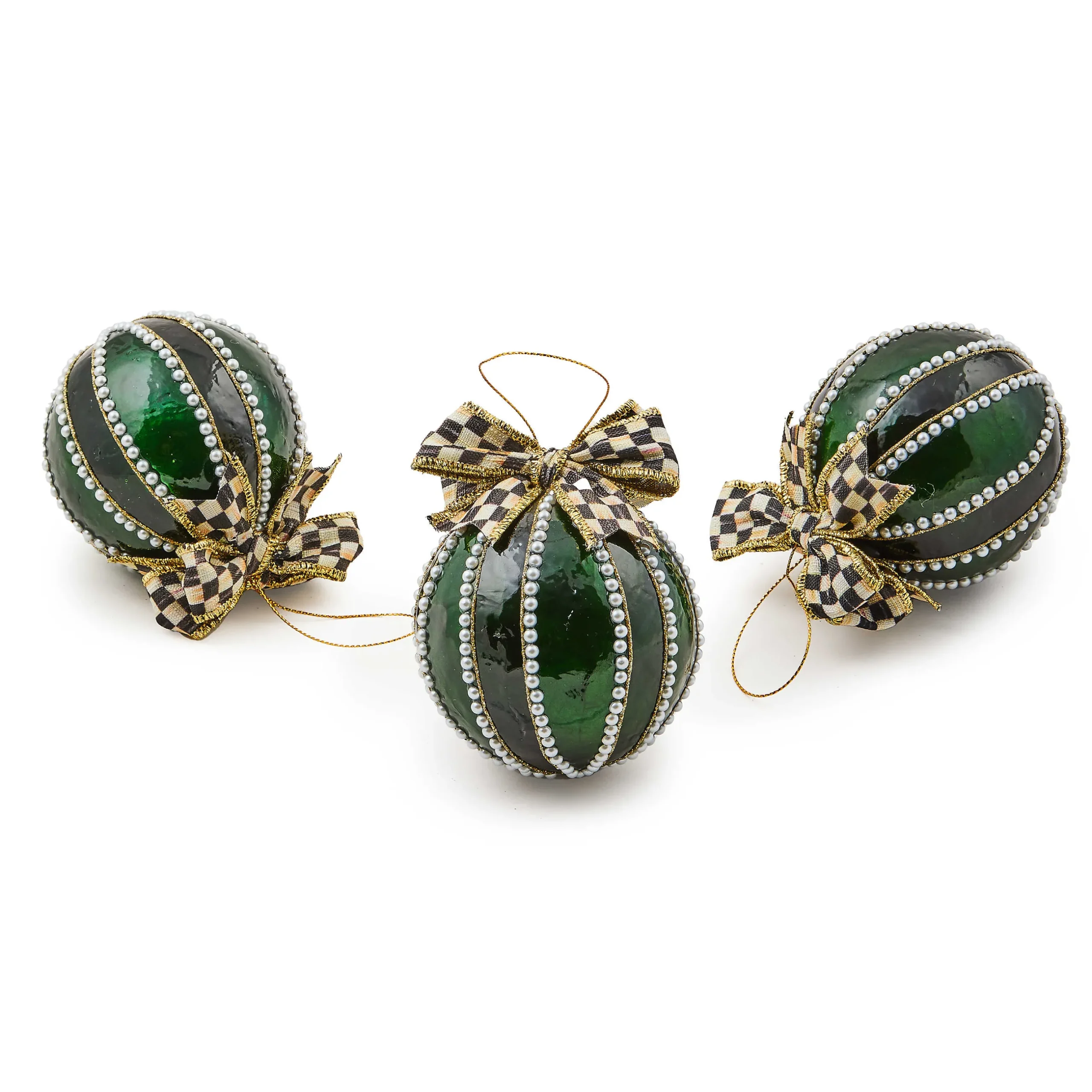 Holiday|MacKenzie-Childs Emerald Luxe Capiz Pearl Ball Ornaments, Set of 3
