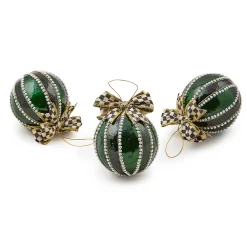 Holiday|MacKenzie-Childs Emerald Luxe Capiz Pearl Ball Ornaments, Set of 3