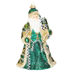 Holiday|MacKenzie-Childs Emerald Luxe Gifting Santa Glass Ornament