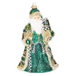 Holiday|MacKenzie-Childs Emerald Luxe Gifting Santa Glass Ornament