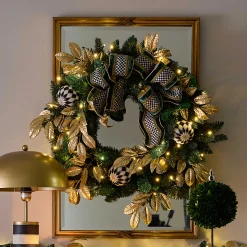 Greenery & Florals|Outdoor|MacKenzie-Childs Emerald Luxe Illuminated 30 Wreath