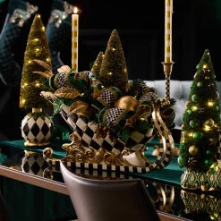 Greenery & Florals|Table Accessories|MacKenzie-Childs Emerald Luxe Illuminated Sleigh Centerpiece