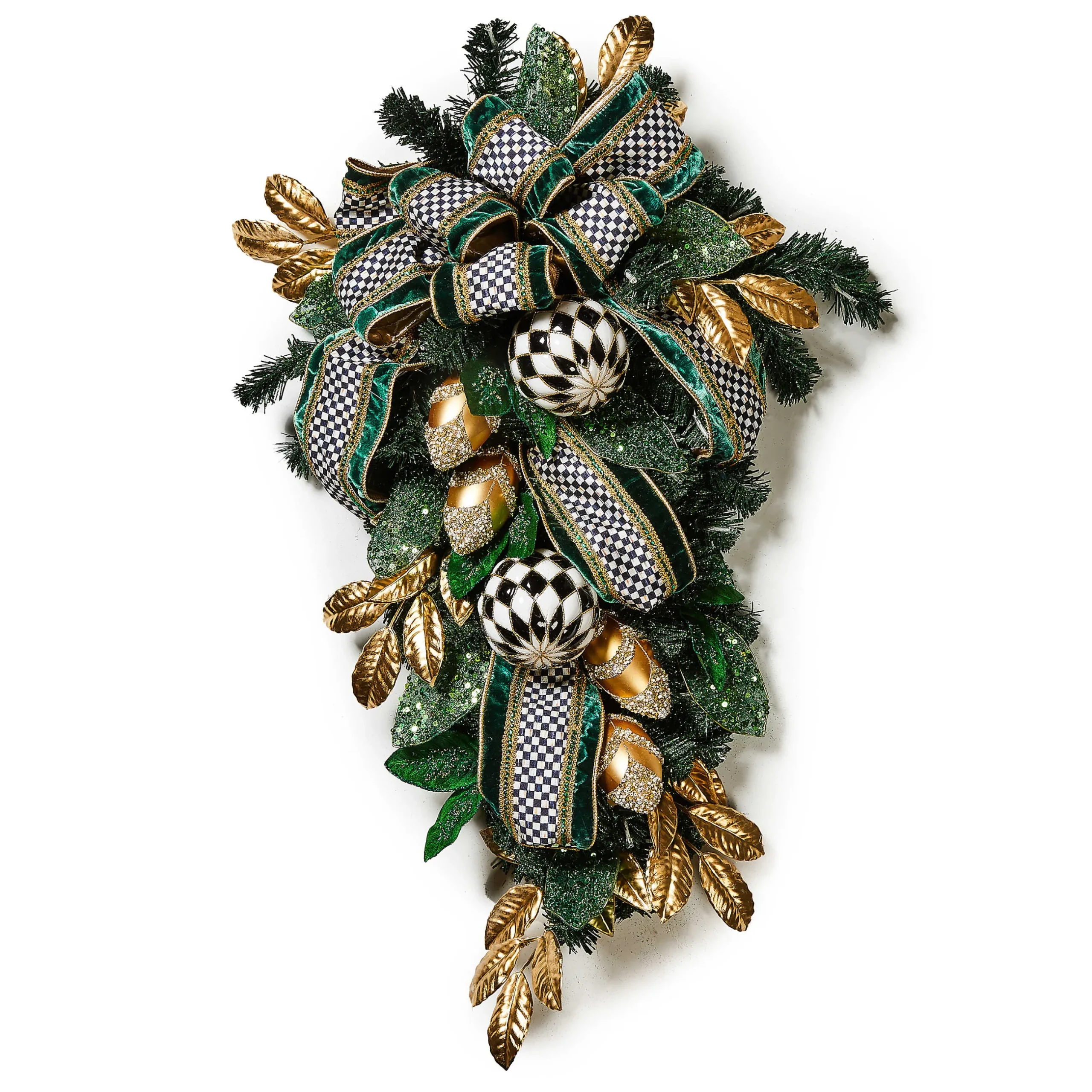 Holiday|Greenery & Florals|MacKenzie-Childs Emerald Luxe Illuminated Swag