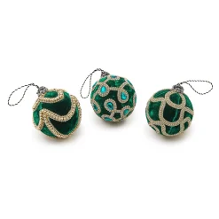 Holiday|MacKenzie-Childs Emerald Luxe Jeweled Ball Ornaments, Set of 3