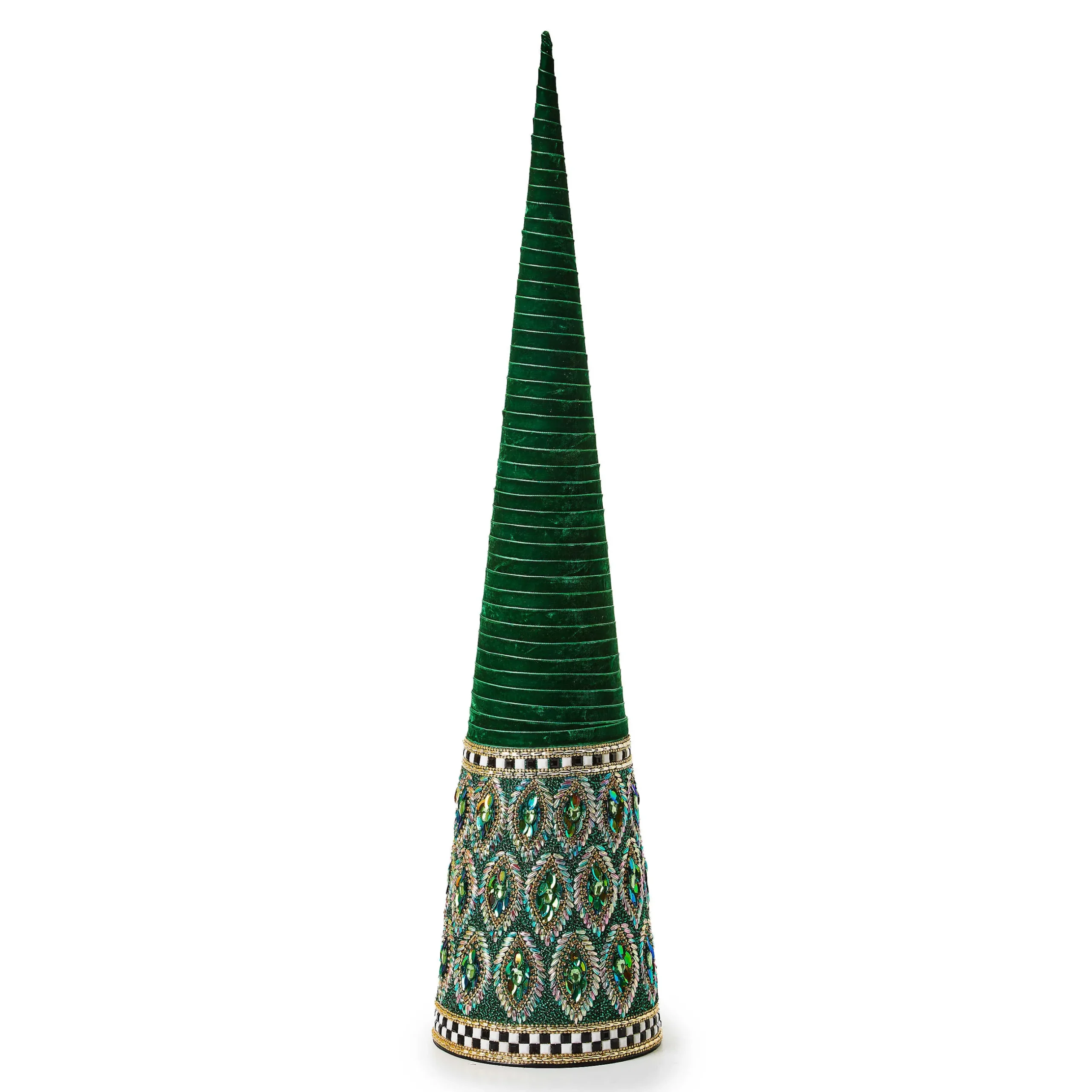 Room Accents|MacKenzie-Childs Emerald Luxe Large Beaded Cone Tree