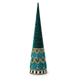 Room Accents|MacKenzie-Childs Emerald Luxe Medium Beaded Cone Tree
