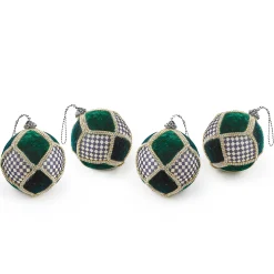 Holiday|MacKenzie-Childs Emerald Luxe Patchwork Ball Ornaments, Set of 4
