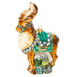 Holiday|MacKenzie-Childs Emerald Luxe Reindeer Glass Ornament