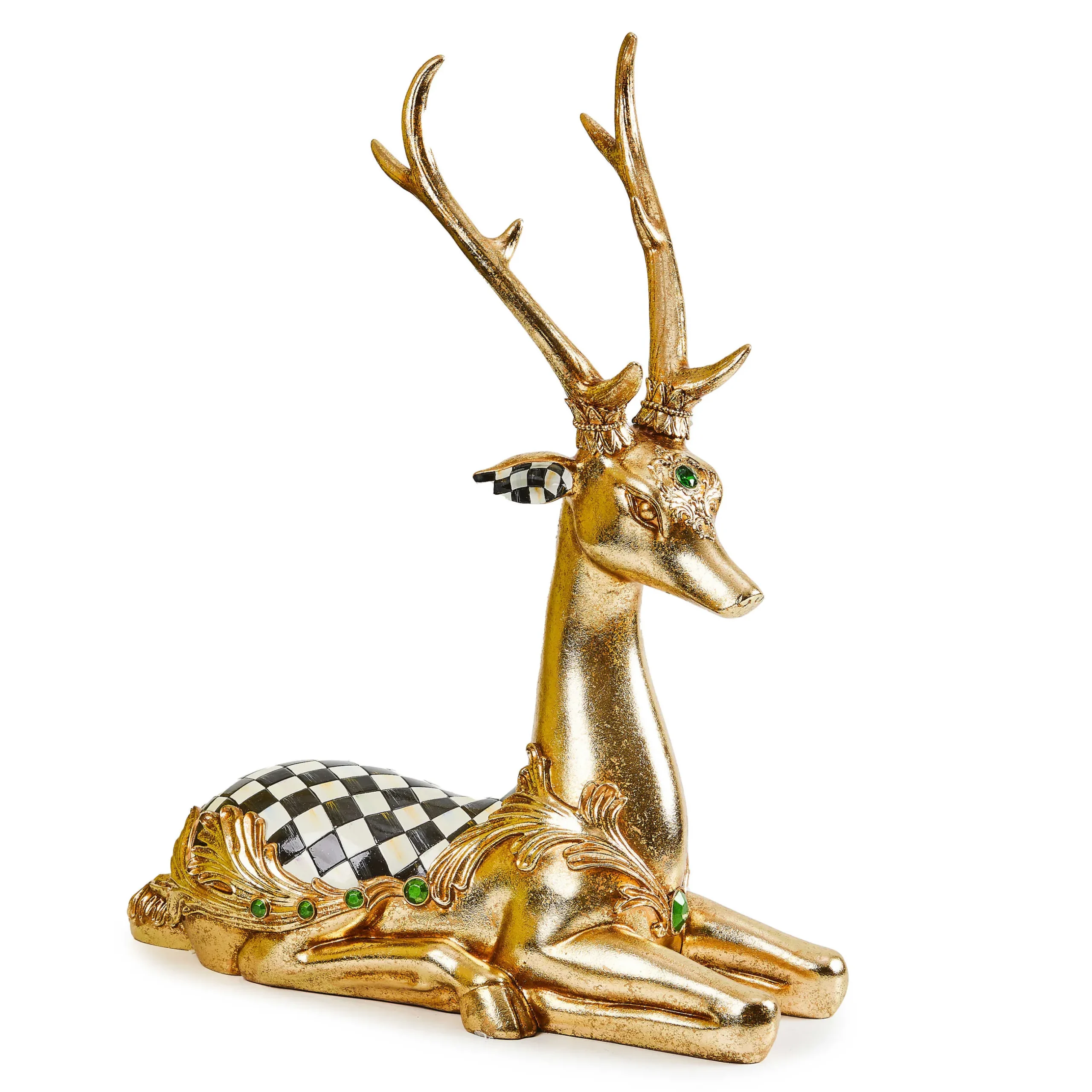 Room Accents|MacKenzie-Childs Emerald Luxe Resting Gold Deer