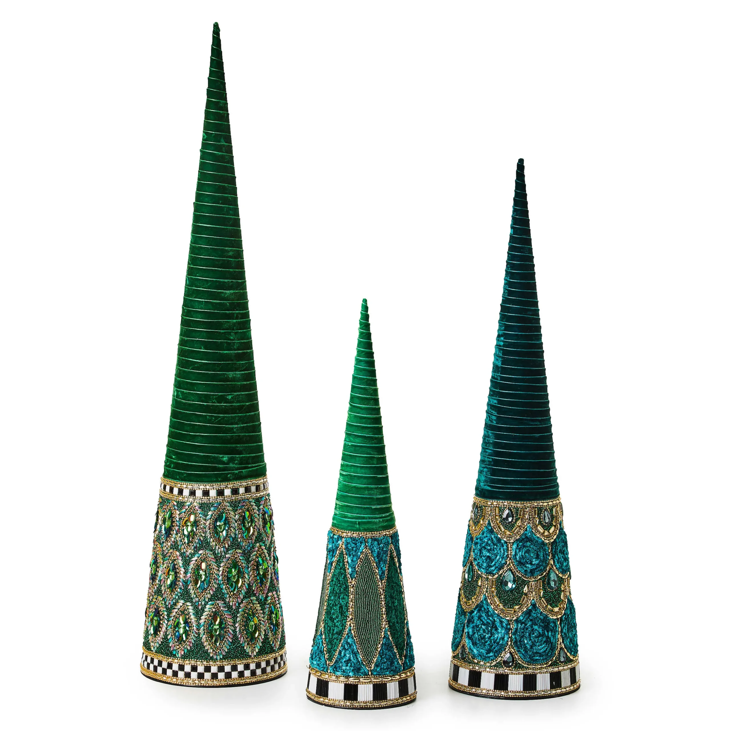 Room Accents|MacKenzie-Childs Emerald Luxe Small Beaded Cone Tree