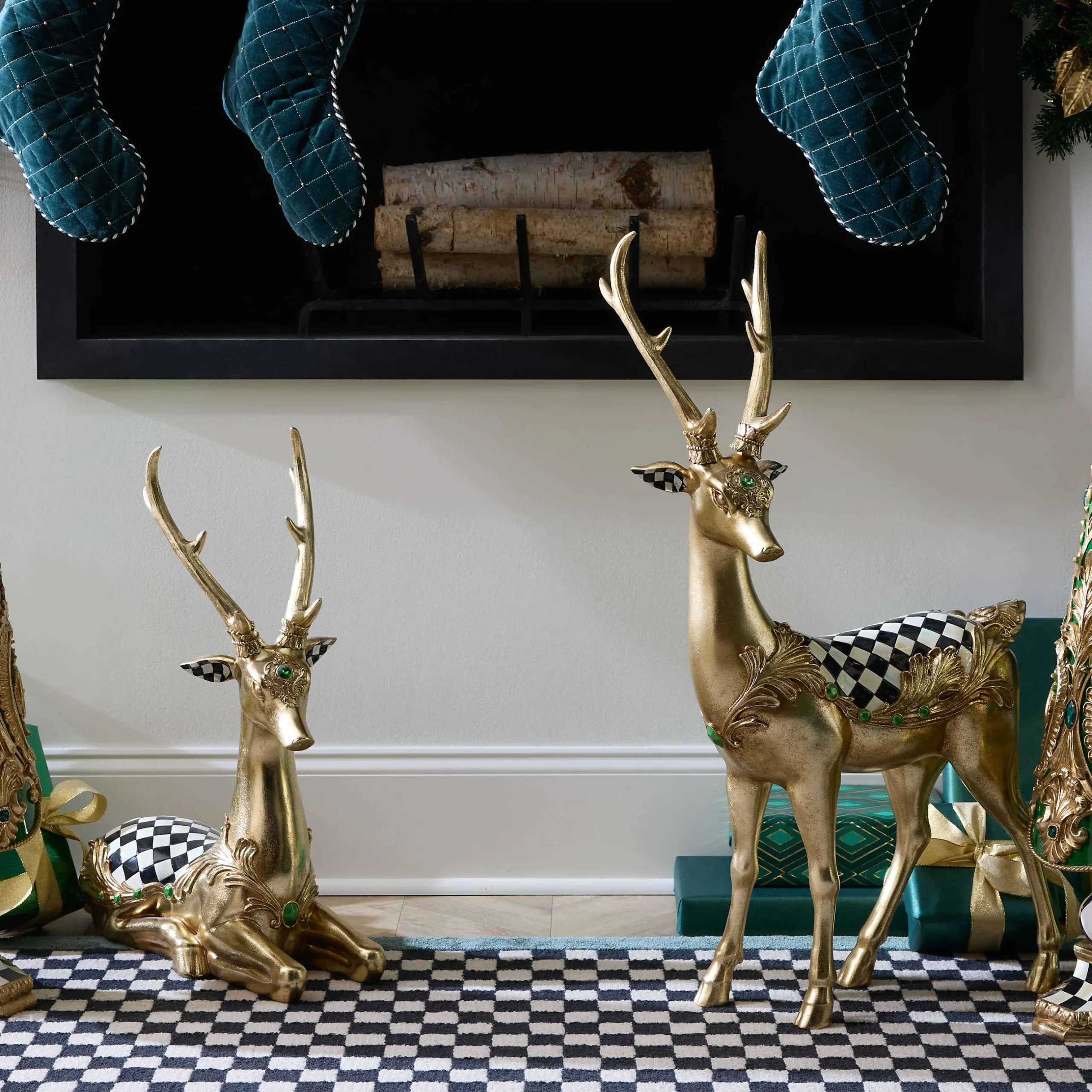Room Accents|MacKenzie-Childs Emerald Luxe Standing Gold Deer