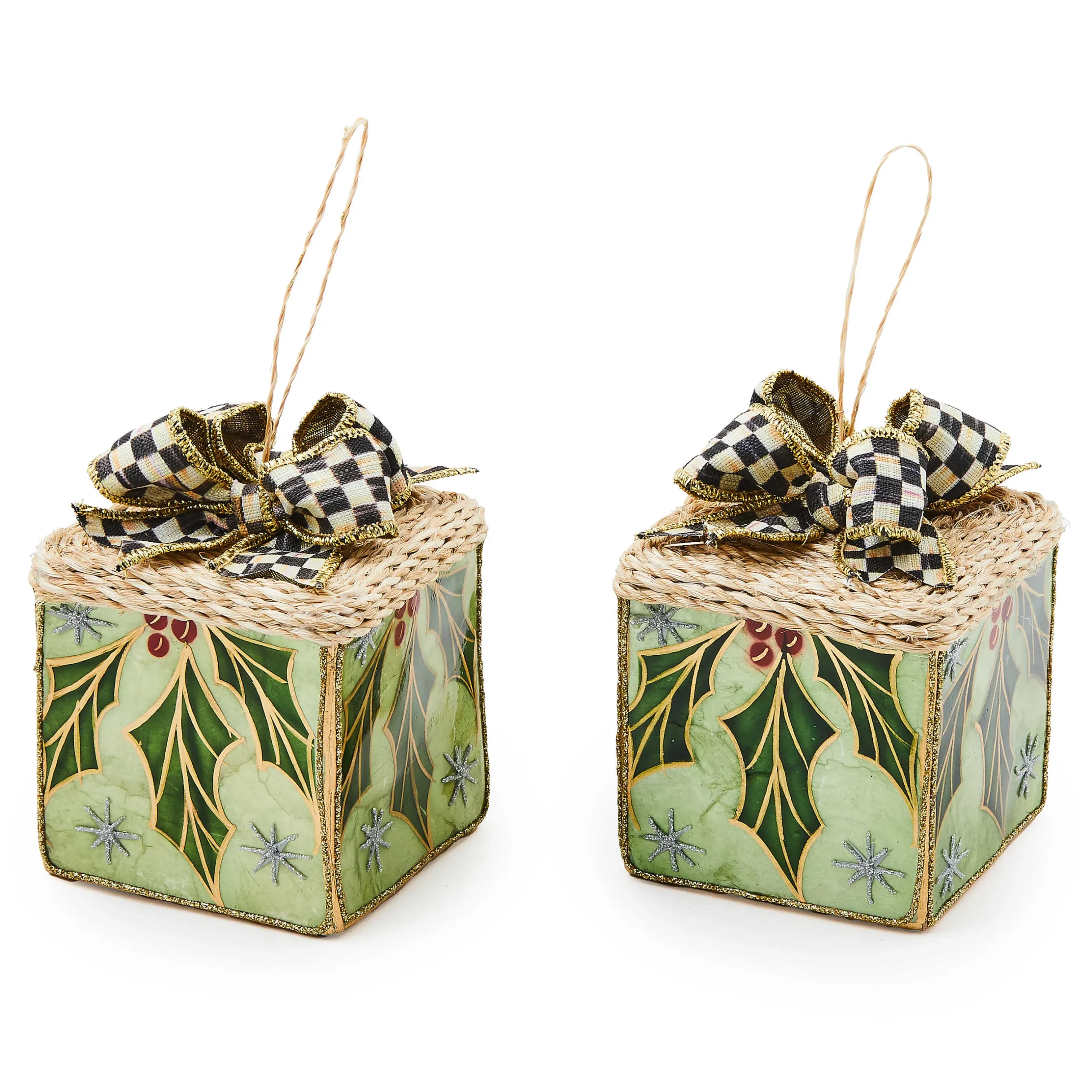 Holiday|MacKenzie-Childs Farmhouse Capiz Gift Box Ornaments, Set of 2