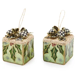 Holiday|MacKenzie-Childs Farmhouse Capiz Gift Box Ornaments, Set of 2