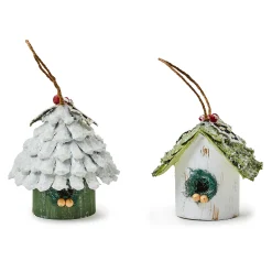 Holiday|MacKenzie-Childs Farmhouse Holiday Birdhouse Ornaments, Set of 2