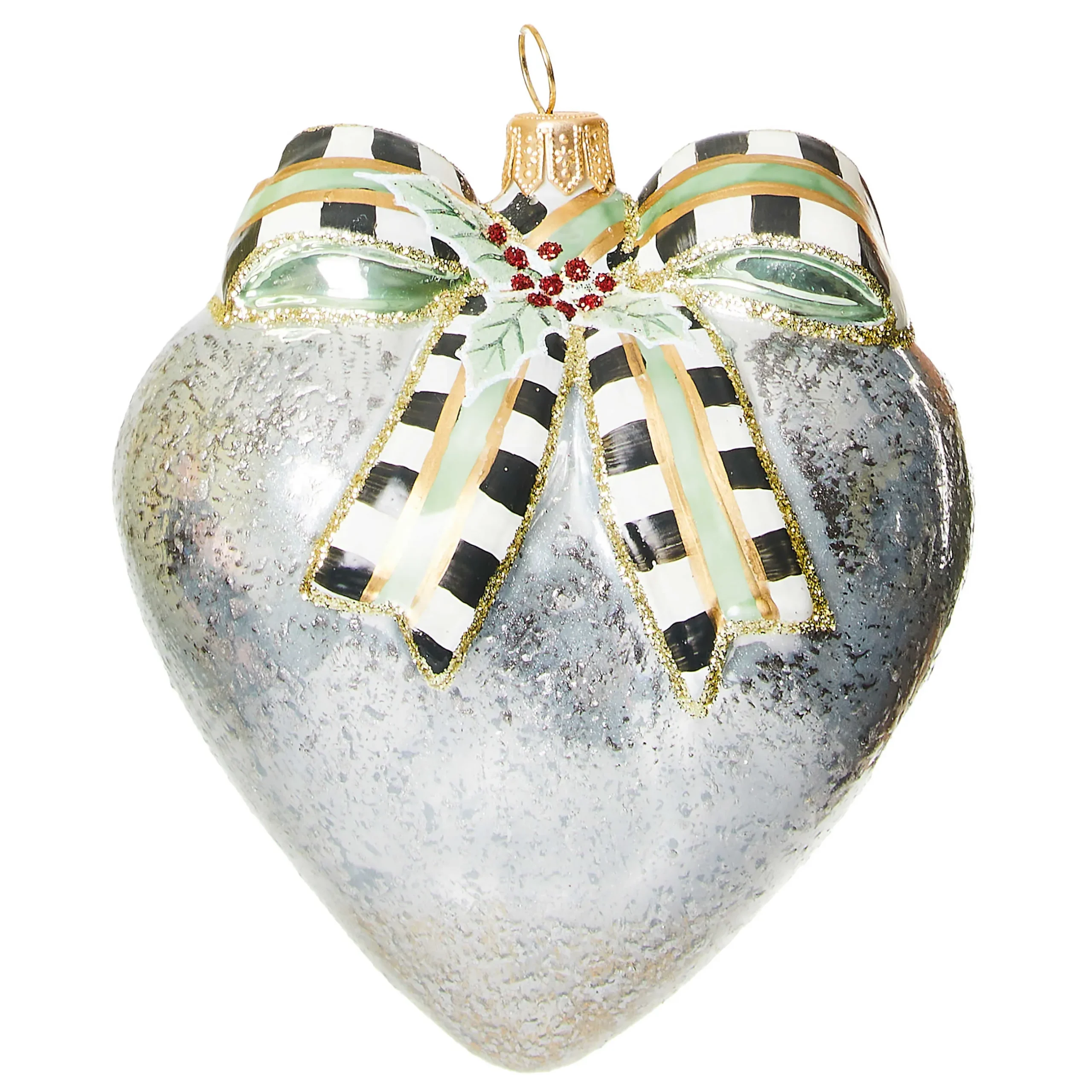 Holiday|MacKenzie-Childs Farmhouse Holiday Heart Glass Ornament