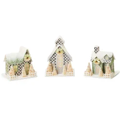 Room Accents|MacKenzie-Childs Farmhouse Holiday Illuminated Mini Paper Houses, Set of 3