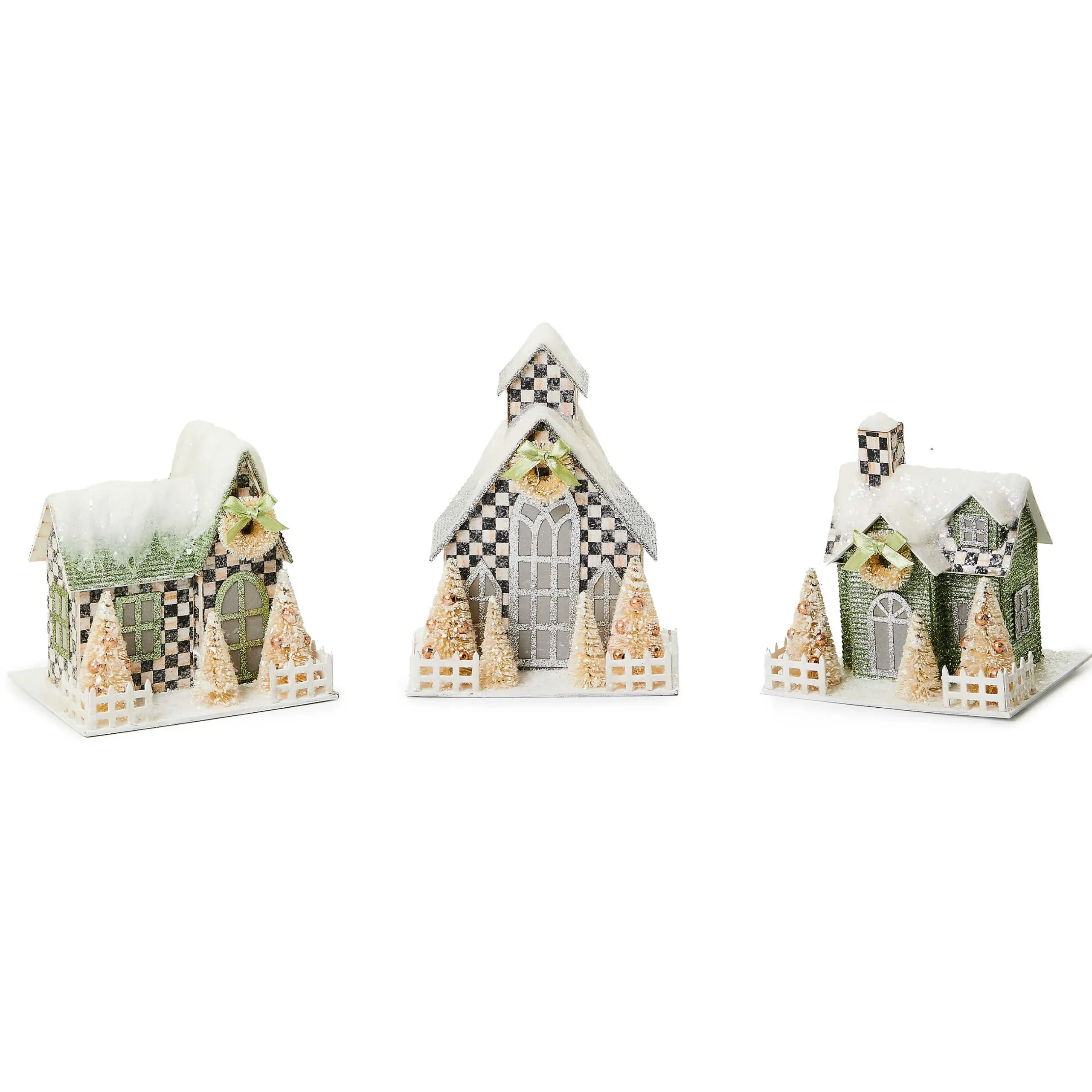 Room Accents|MacKenzie-Childs Farmhouse Holiday Illuminated Mini Paper Houses, Set of 3