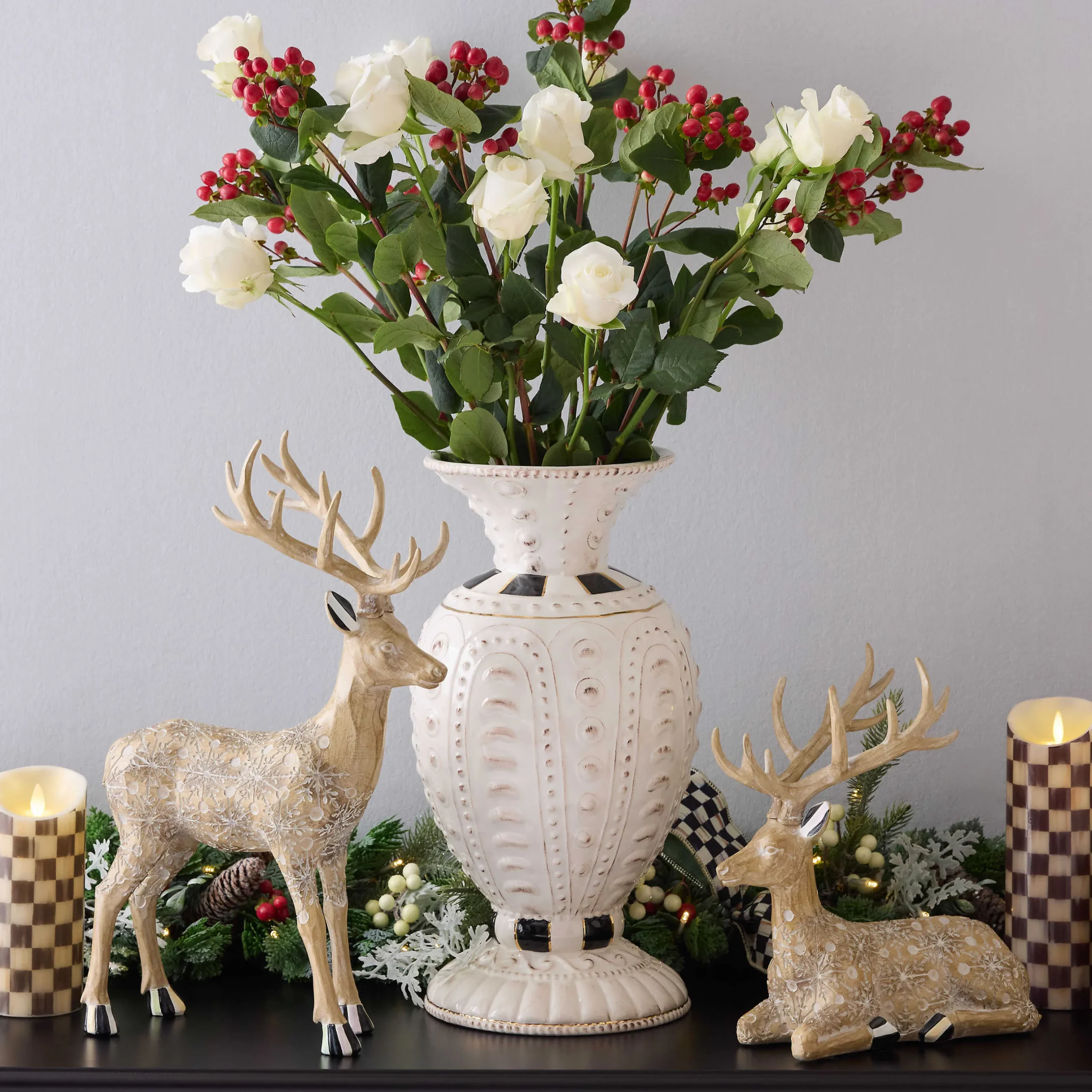 Room Accents|MacKenzie-Childs Farmhouse Holiday Resting Block Print Deer Figurine