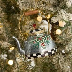 Holiday|MacKenzie-Childs Farmhouse Holiday Tea Kettle Glass Ornament