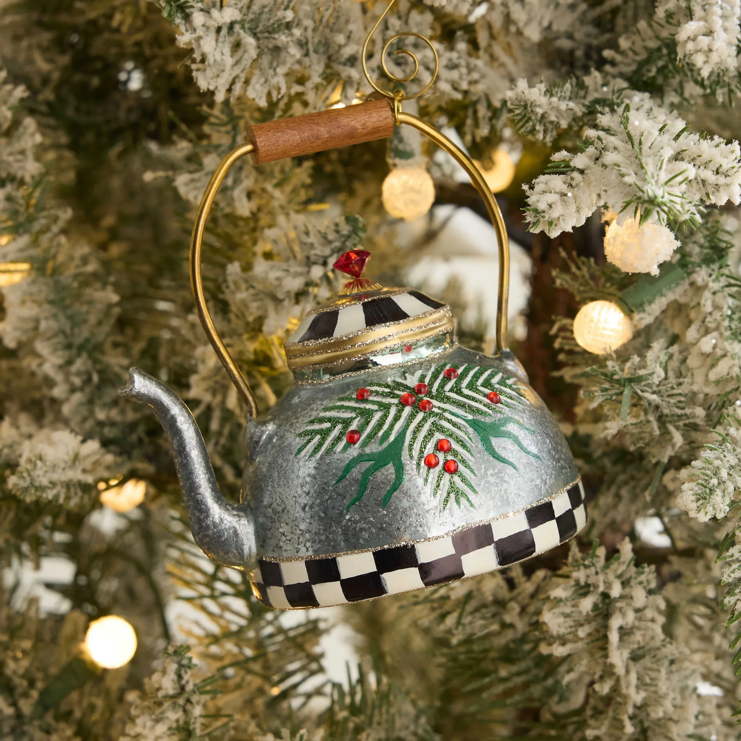 Holiday|MacKenzie-Childs Farmhouse Holiday Tea Kettle Glass Ornament