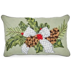 Pillows, Throws, & Cushions|MacKenzie-Childs Farmhouse Holly Holiday Lumbar Pillow