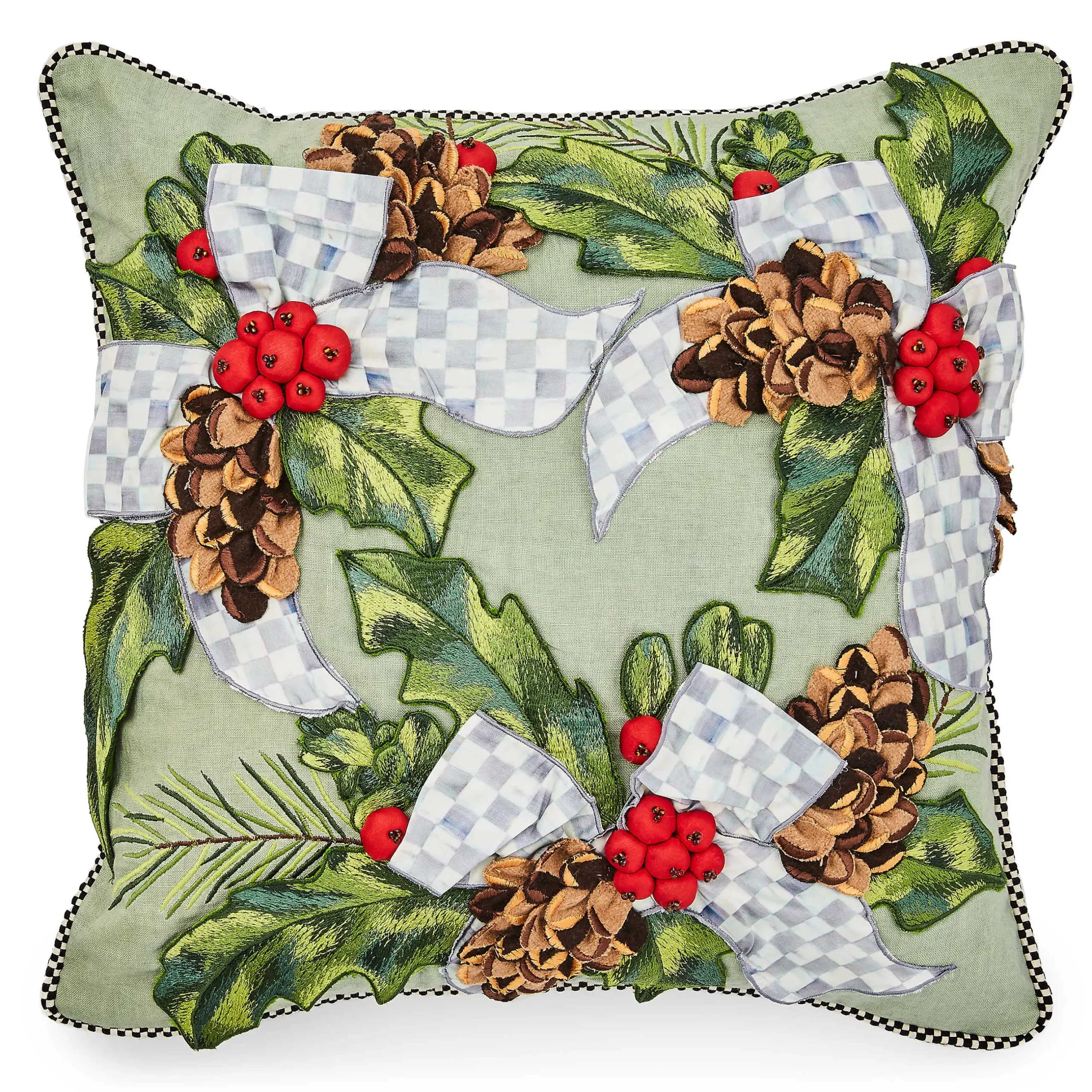 Pillows, Throws, & Cushions|MacKenzie-Childs Farmhouse Holly Holiday Throw Pillow