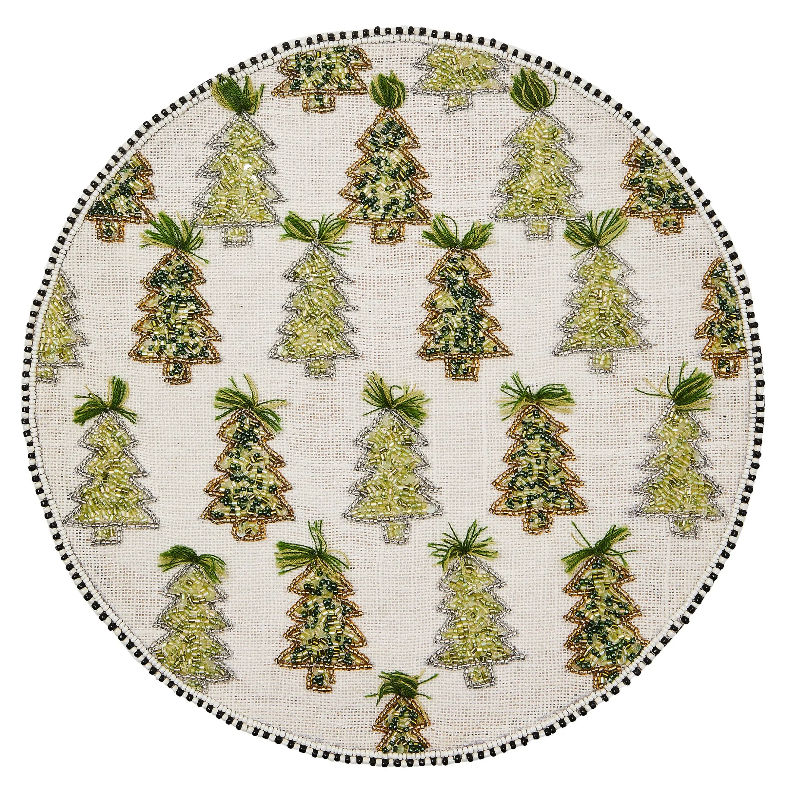 Table Accessories|Kitchen & Table Linens|MacKenzie-Childs Farmhouse Trees Round Beaded Placemat