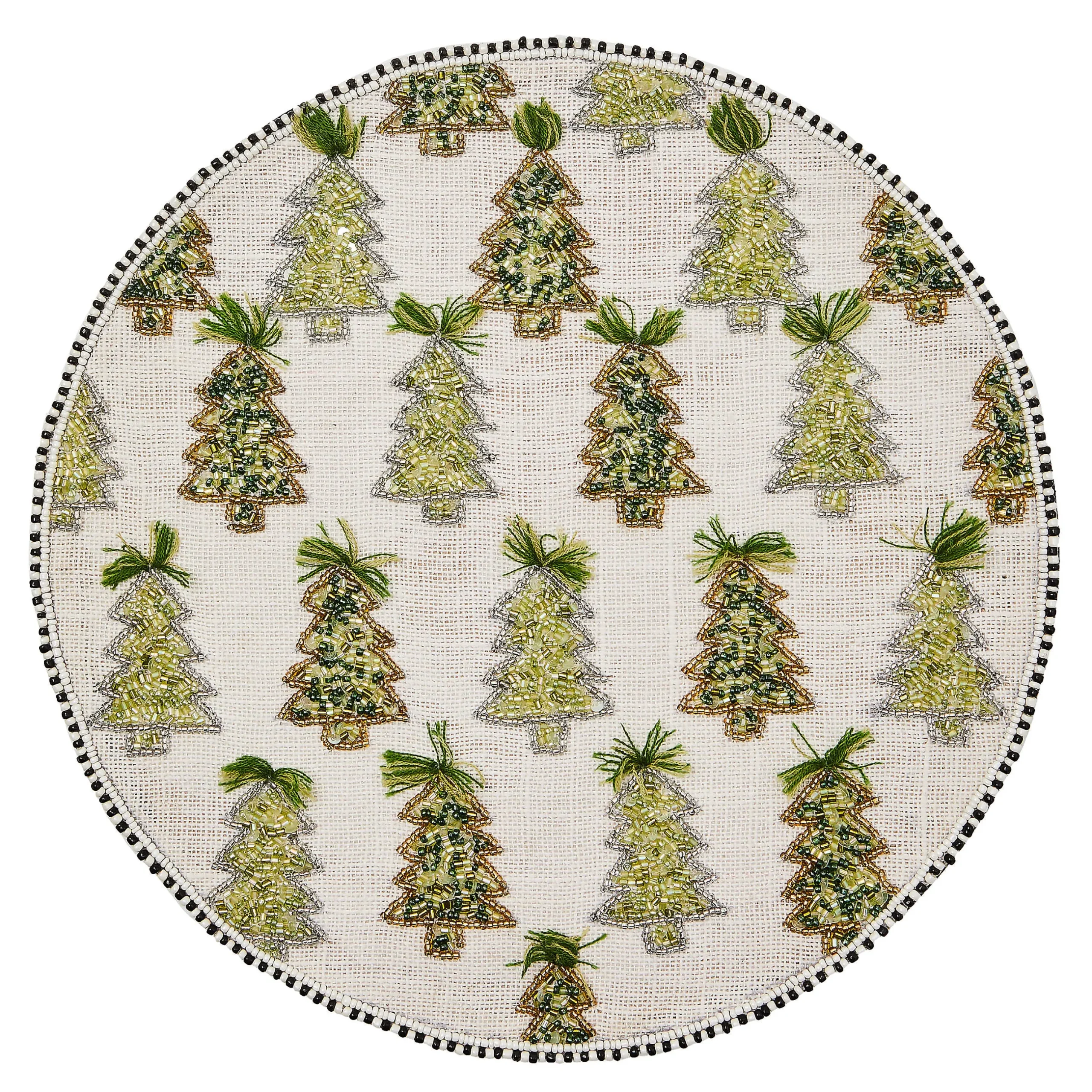 Table Accessories|Kitchen & Table Linens|MacKenzie-Childs Farmhouse Trees Round Beaded Placemat