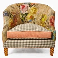 Living Room|MacKenzie-Childs Field Study Floral  Gingham Accent Chair