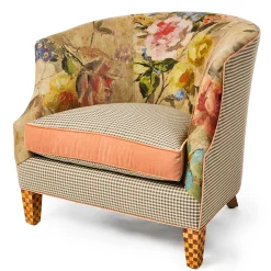 Living Room|MacKenzie-Childs Field Study Floral  Gingham Accent Chair