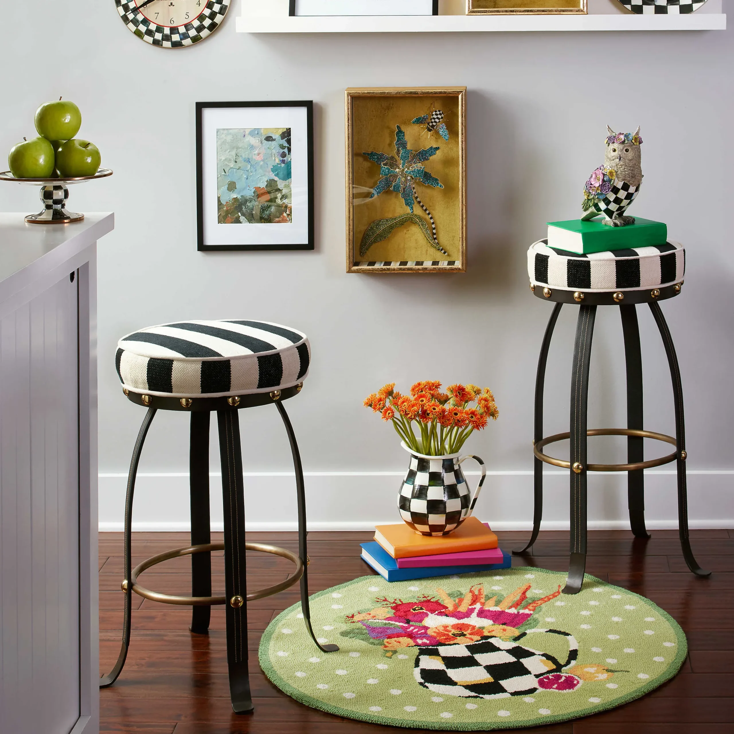 Dining Room & Kitchen|MacKenzie-Childs Flatiron Black Stripe Counter Stool