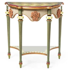 Entryway Furniture|Living Room|MacKenzie-Childs Fleur De Leaf Demilune Console Table