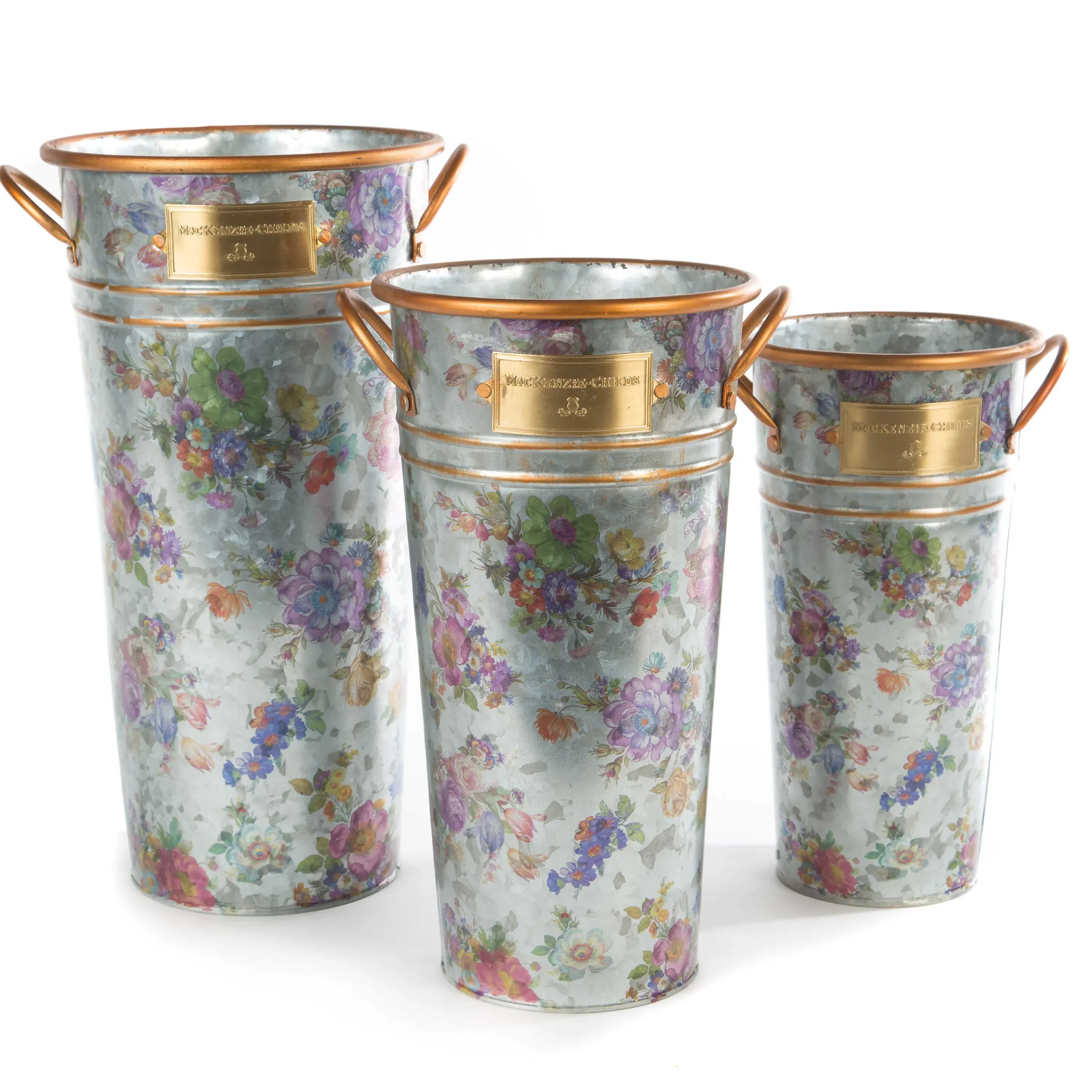 Spring|Outdoor|MacKenzie-Childs Flower Market Galvanized Flower Buckets, Set of 3