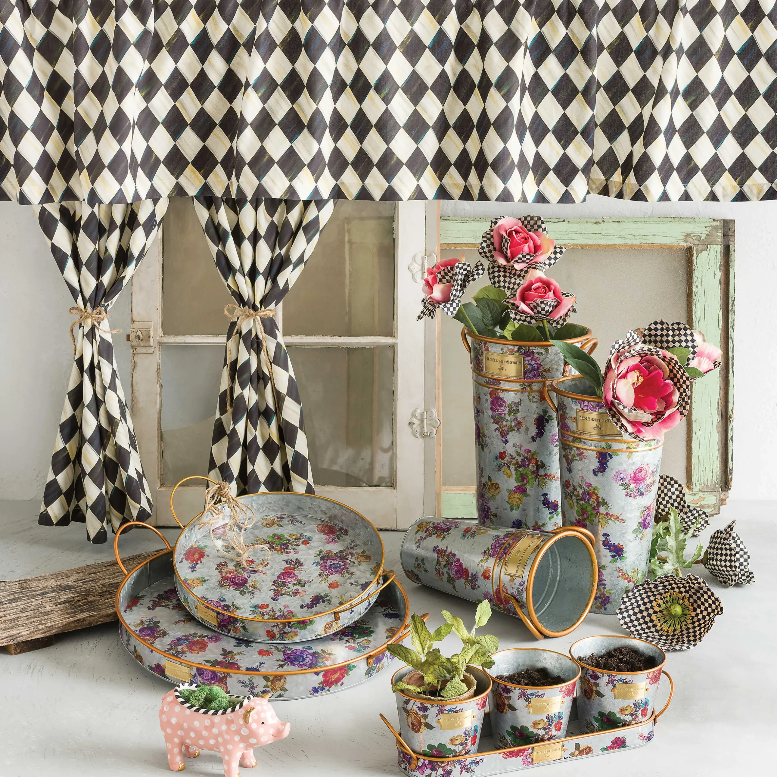 Spring|Outdoor|MacKenzie-Childs Flower Market Galvanized Flower Buckets, Set of 3
