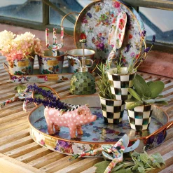 Spring|Outdoor|MacKenzie-Childs Flower Market Galvanized Herb Pots with Tray, Set of 3