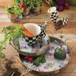 Spring|Outdoor|MacKenzie-Childs Flower Market Galvanized Herb Pots with Tray, Set of 3