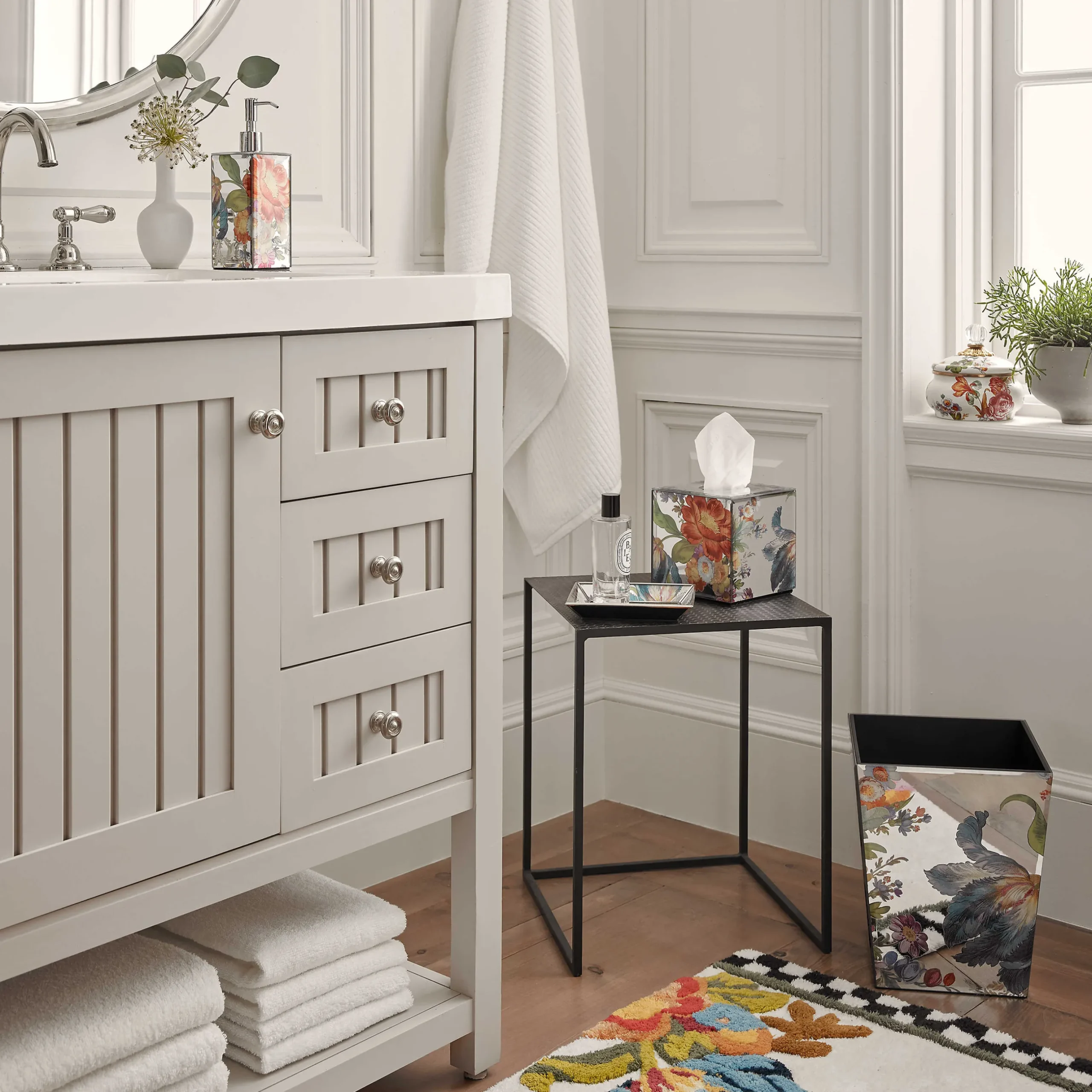 Bath & Bath Accessories|Room Accents|MacKenzie-Childs Flower Market Reflections Boutique Tissue Box Cover
